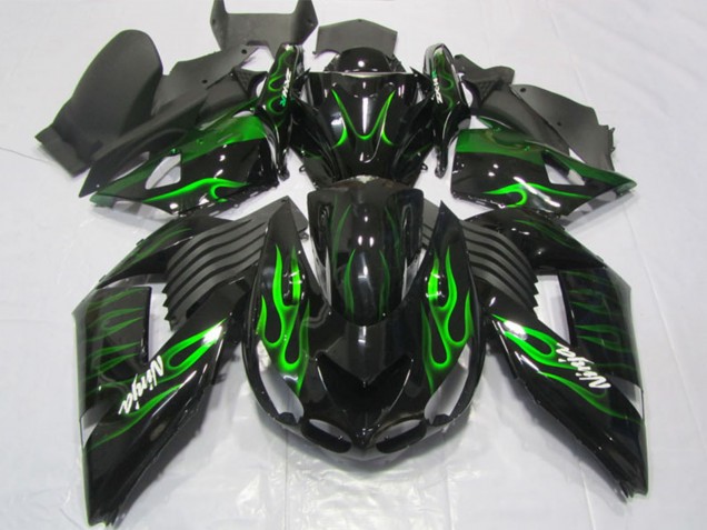 Carena Moto Kawasaki ZX14R ZZR1400 2006-2011 - Nero Lucido Verde Fiamma