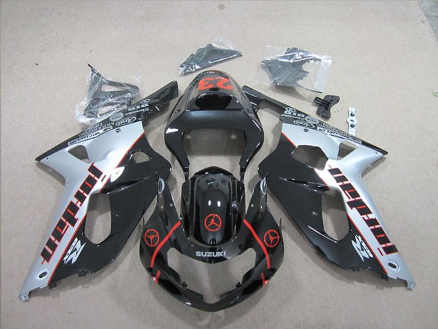Carena Moto Suzuki GSXR 600 2001-2003 - Argento Nero Lucido Rosso Jordan 23