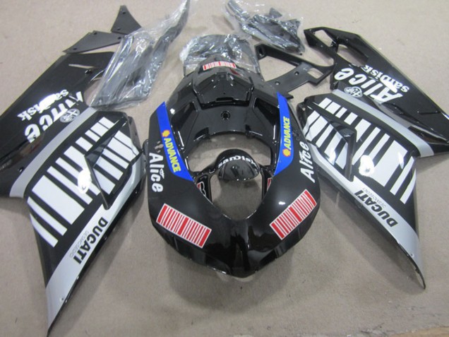 Carena Moto Ducati 848 1098 1198 2007-2014 - Argento Rosso Blu Nero Lucido Alice