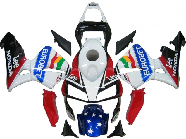 Kit Carena Moto ABS Honda CBR600RR 2003-2004 - Bianco Rosso Blu Nero Lucido EuroBet
