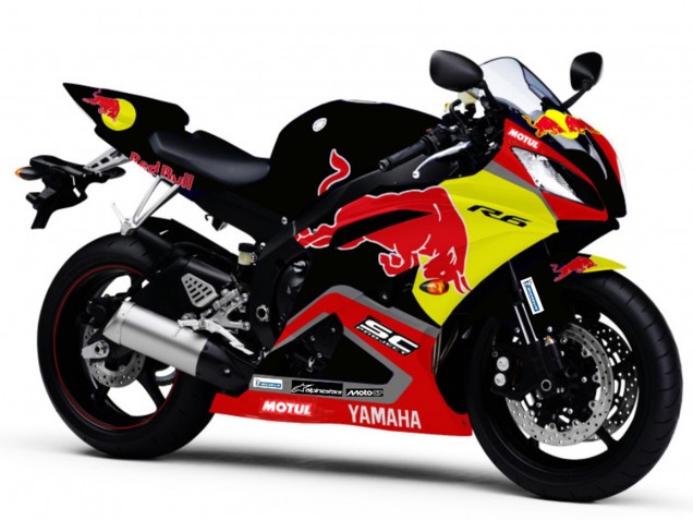 Carena Moto Yamaha YZF R6 2006-2007 - Nero Lucido Giallo Red Bull Motul